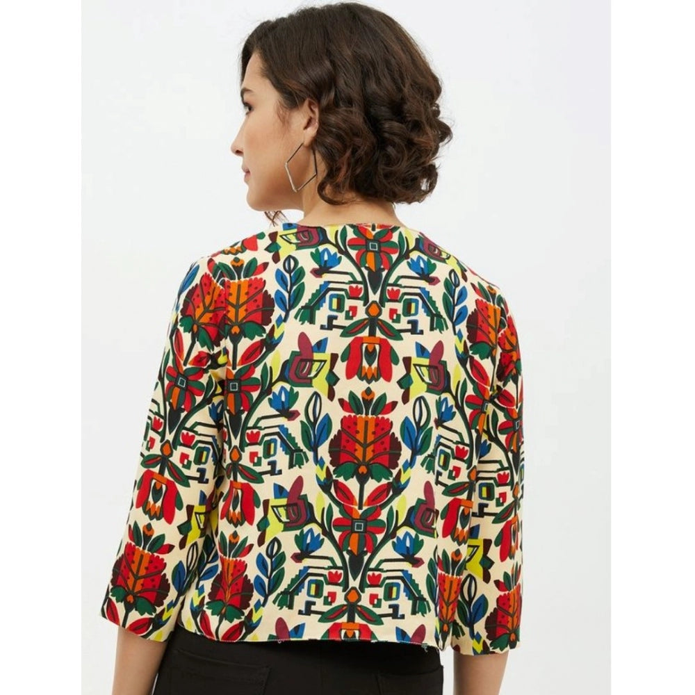 Amfyn Women's Polyester Floral 3-4th Sleeves Shrug (Multicolor)