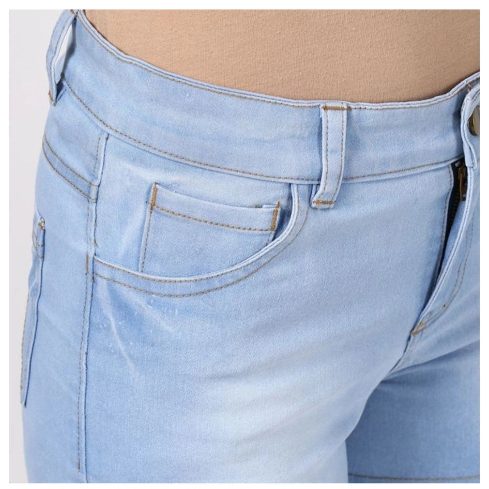 Amfyn Women's Denim Solid Buttoned Shorts (Blue)