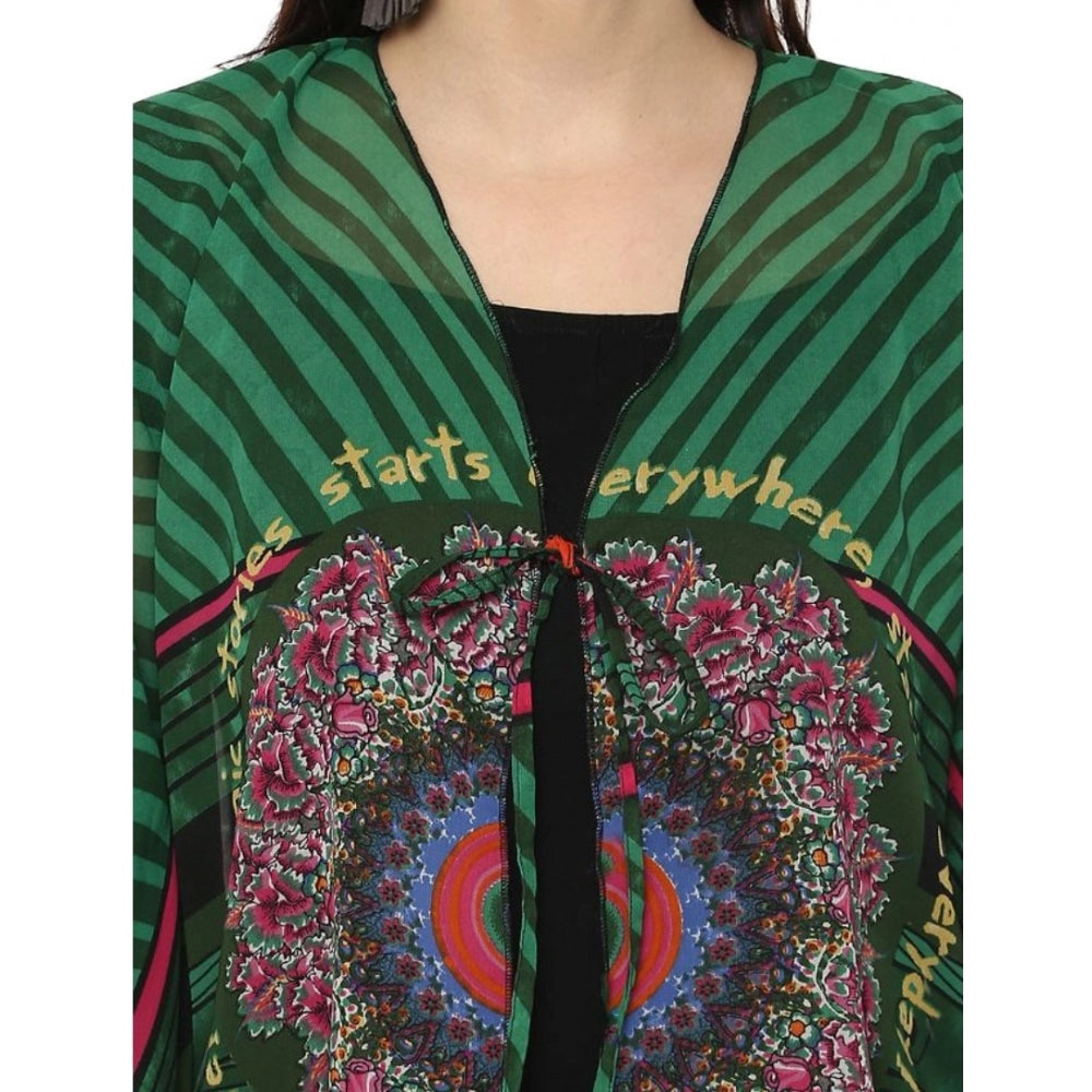 Amfyn Women's Polyester Printed Kaftan Sleeve Shrug (Green - Multicolor)