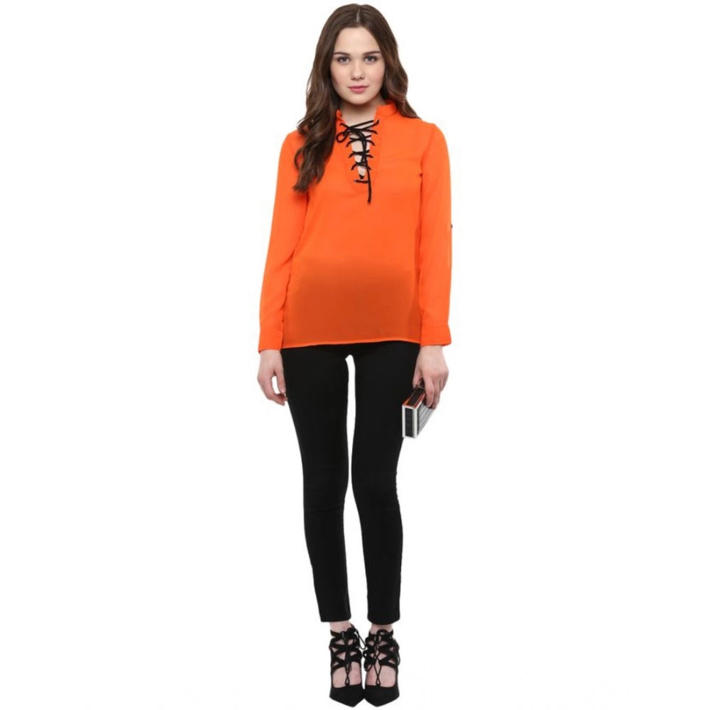 Amfyn Women's Polyester Solid Long Sleeves Regular Top (Orange)