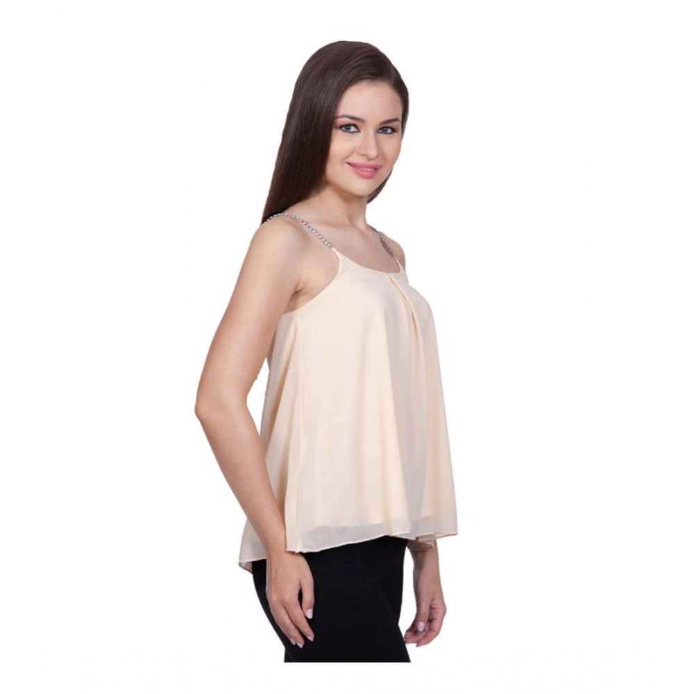 Amfyn Women's Polyester Solid Shoulder Straps Regular Top (Beige)