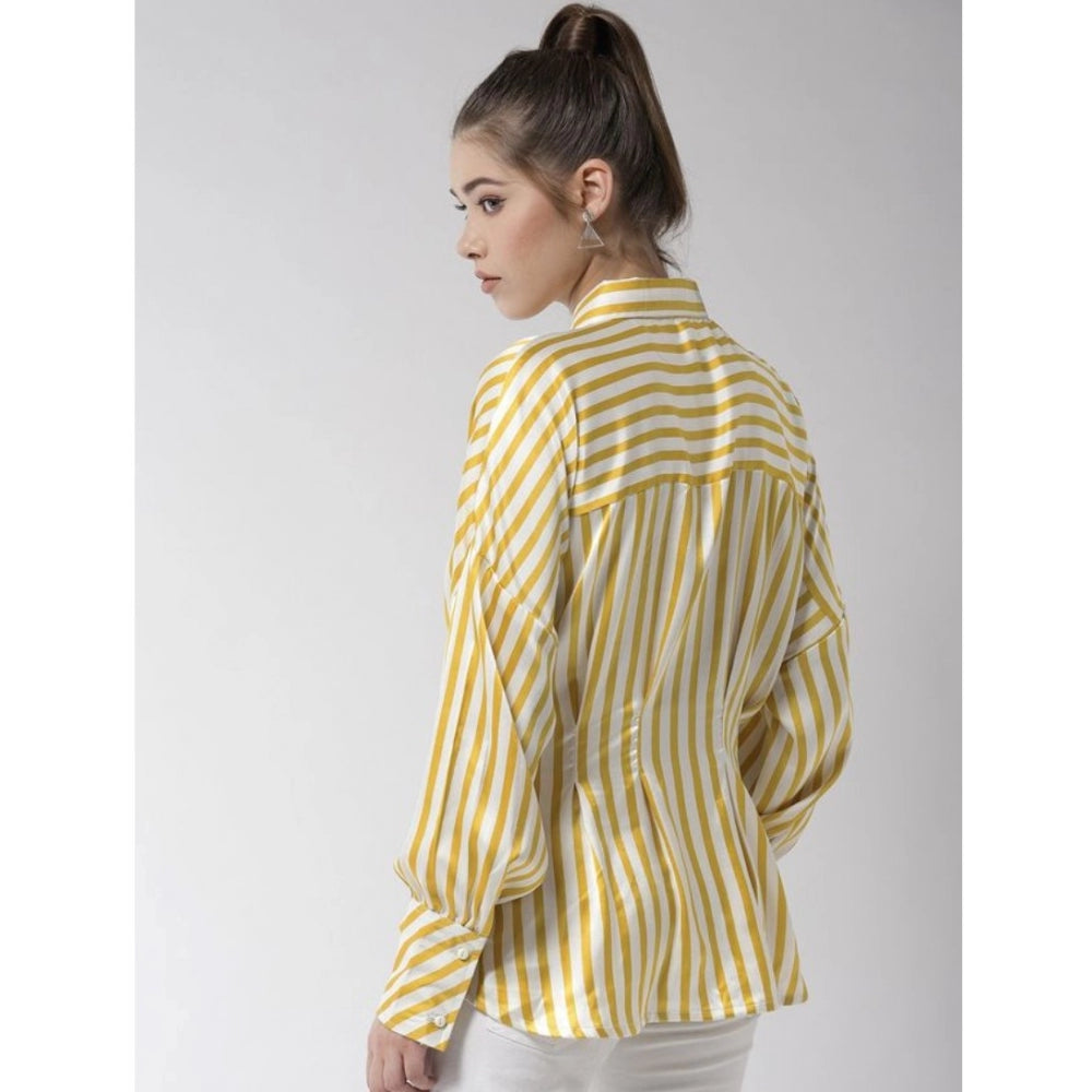 Amfyn Women's Polyester Striped Long Sleeves Top (Yellow)