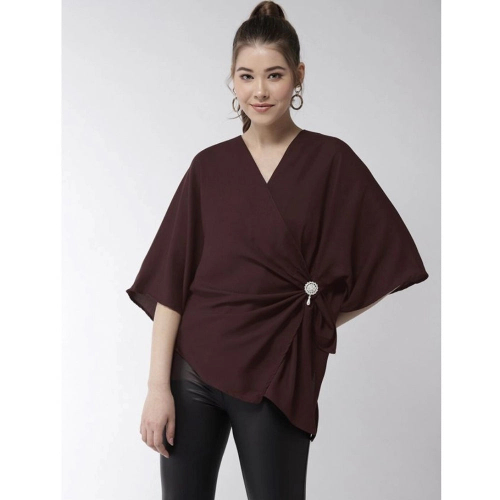 Amfyn Women's Polyester Solid Cape Sleeve Top (Maroon)