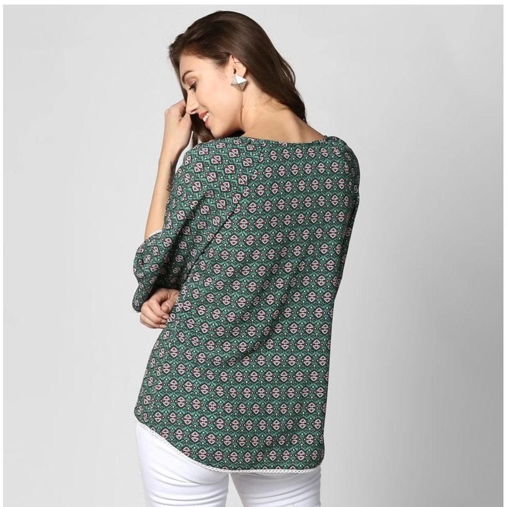 Amfyn Women's Polyester Printed 3-4th Sleeves Top (Green)