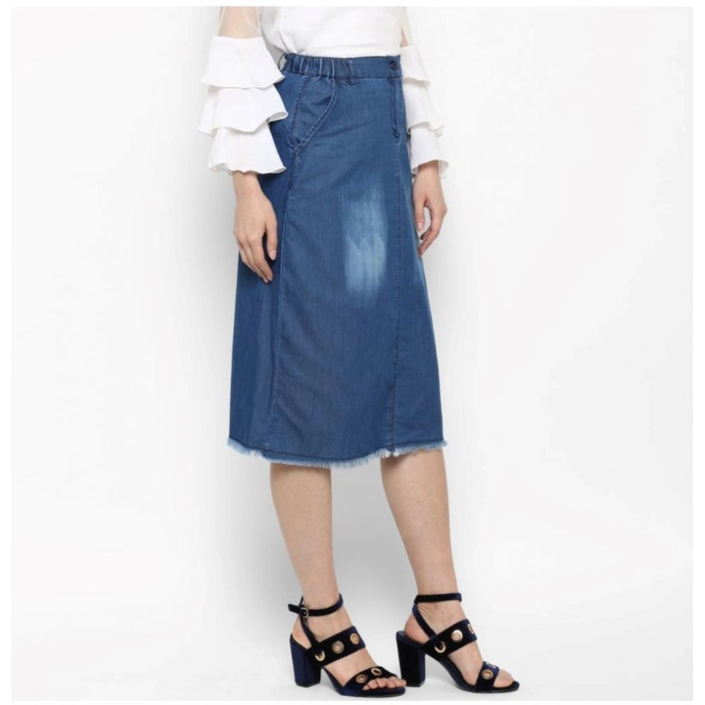 Amfyn Women's Denim Washed Buttoned Skirt (Blue)