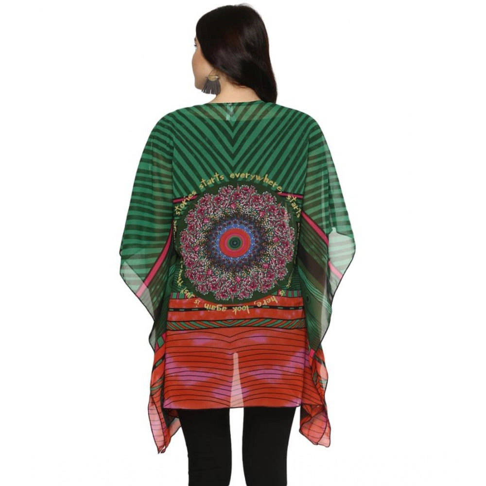 Amfyn Women's Polyester Printed Kaftan Sleeve Shrug (Green - Multicolor)