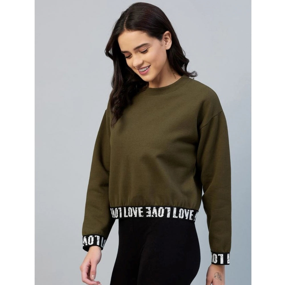 Amfyn Women's Fleece Solid Long Sleeves Sweatshirt (Olive)