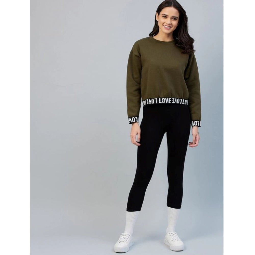 Amfyn Women's Fleece Solid Long Sleeves Sweatshirt (Olive)