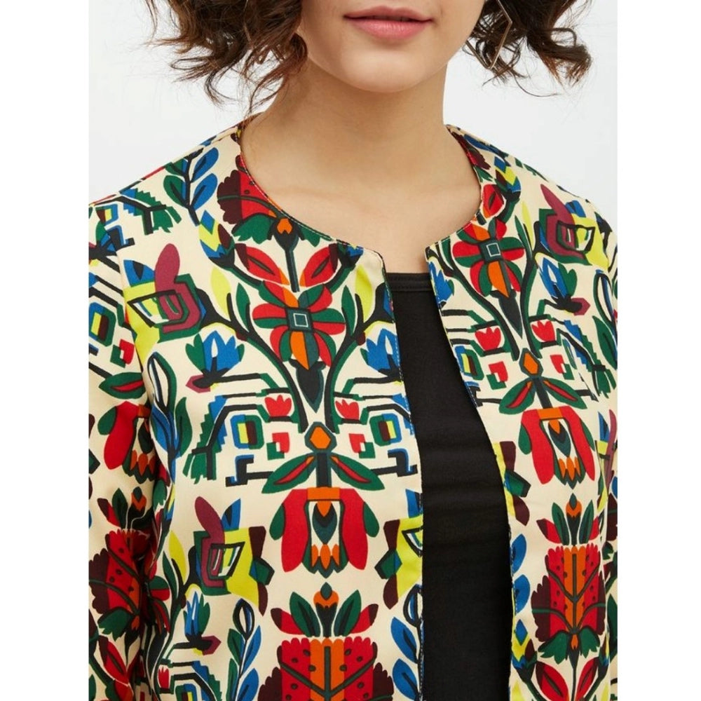 Amfyn Women's Polyester Floral 3-4th Sleeves Shrug (Multicolor)