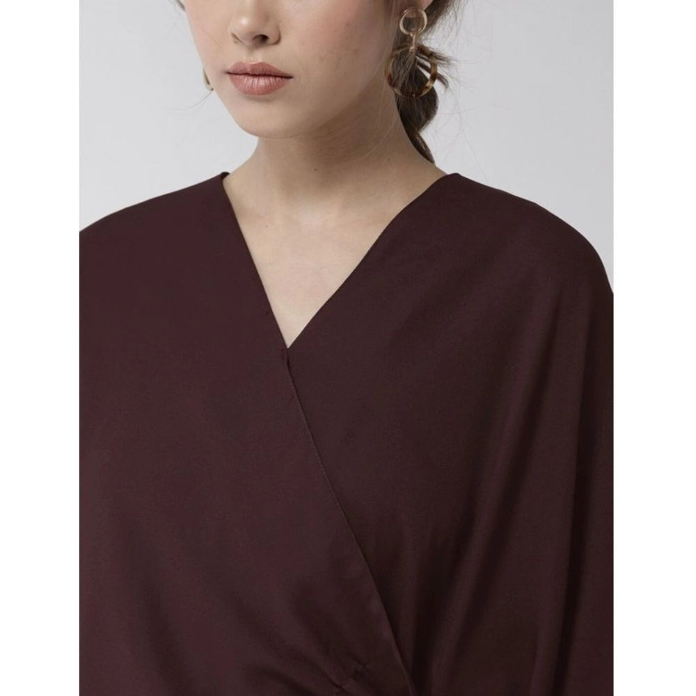 Amfyn Women's Polyester Solid Cape Sleeve Top (Maroon)