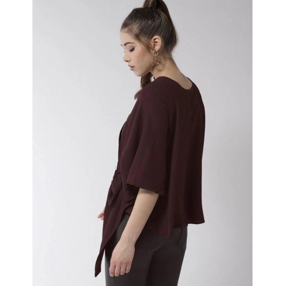 Amfyn Women's Polyester Solid Cape Sleeve Top (Maroon)