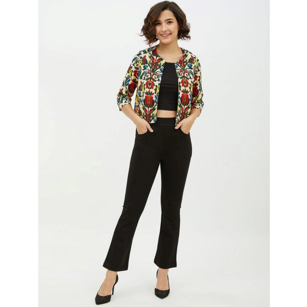 Amfyn Women's Polyester Floral 3-4th Sleeves Shrug (Multicolor)