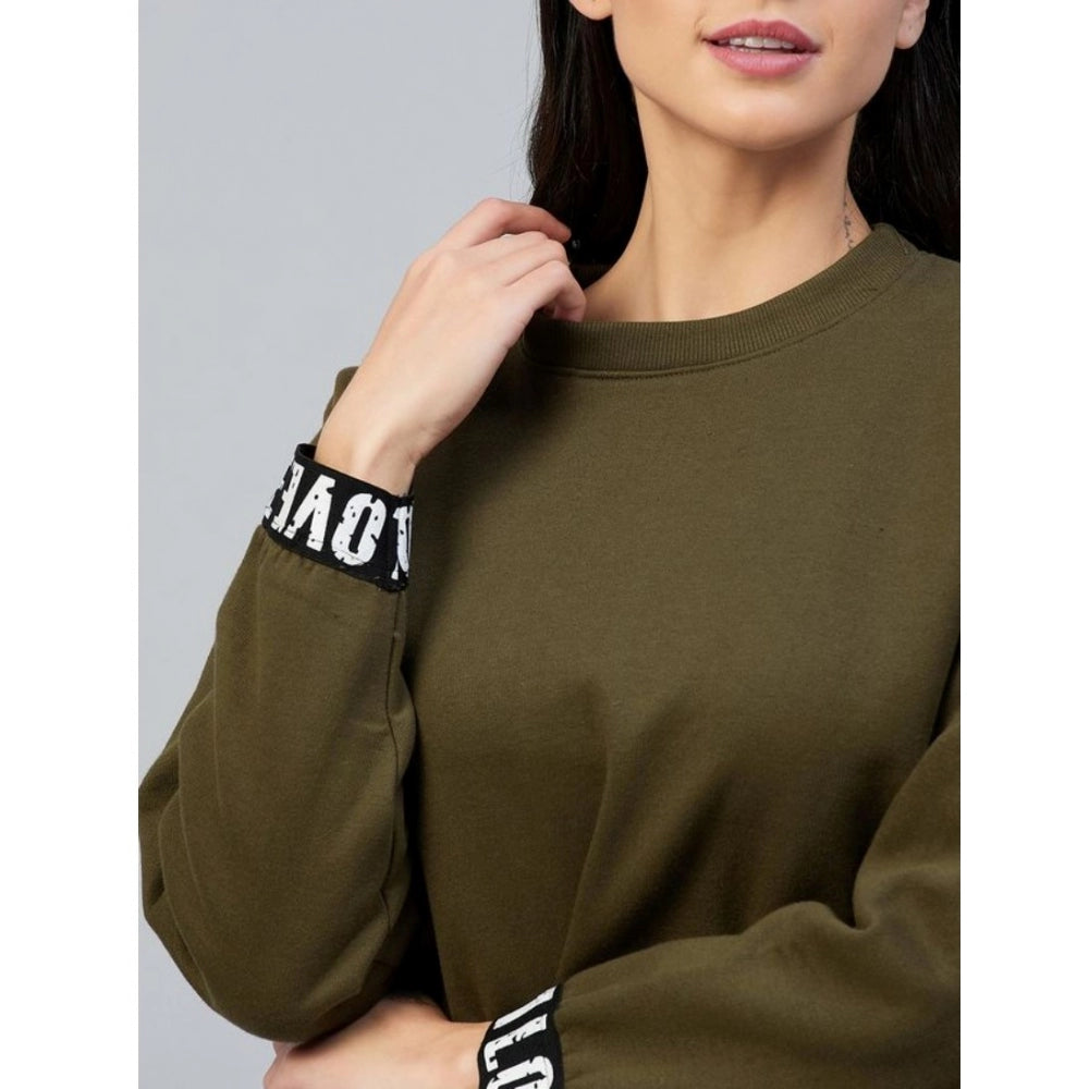 Amfyn Women's Fleece Solid Long Sleeves Sweatshirt (Olive)