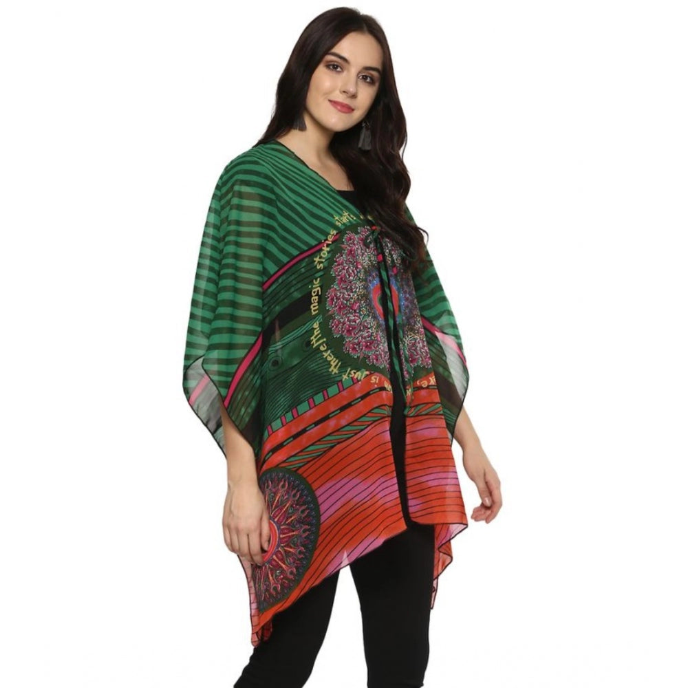 Amfyn Women's Polyester Printed Kaftan Sleeve Shrug (Green - Multicolor)