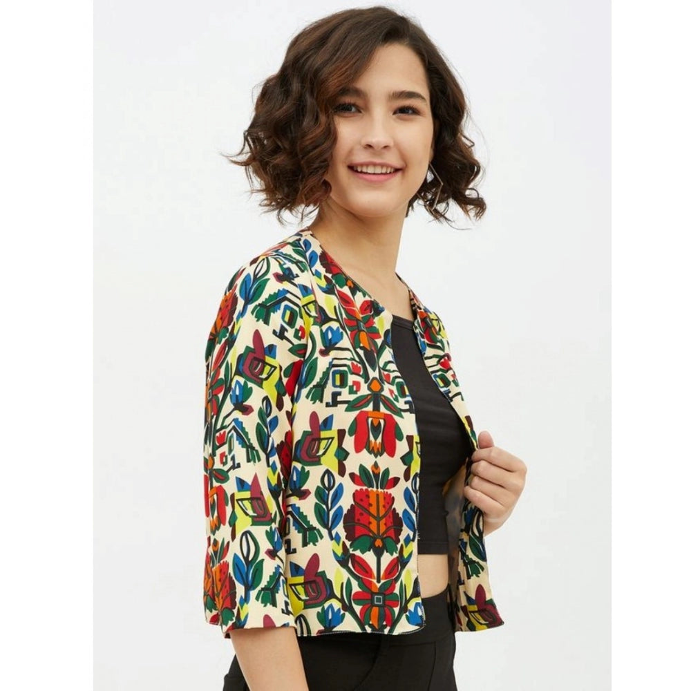 Amfyn Women's Polyester Floral 3-4th Sleeves Shrug (Multicolor)