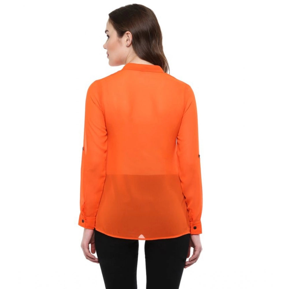 Amfyn Women's Polyester Solid Long Sleeves Regular Top (Orange)