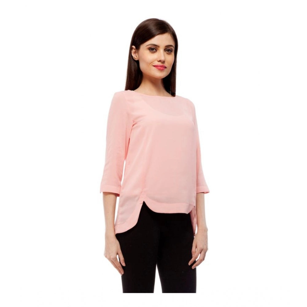 Amfyn Women's Polyester Solid 3-4th Sleeves Regular Top (Peach)