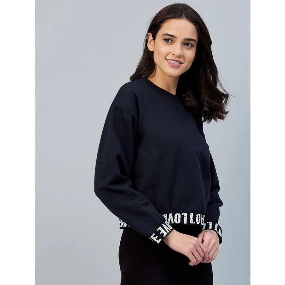 Amfyn Women's Fleece Solid Long Sleeves Sweatshirt (Navy)