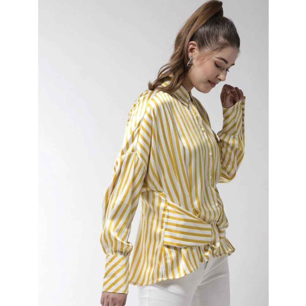 Amfyn Women's Polyester Striped Long Sleeves Top (Yellow)