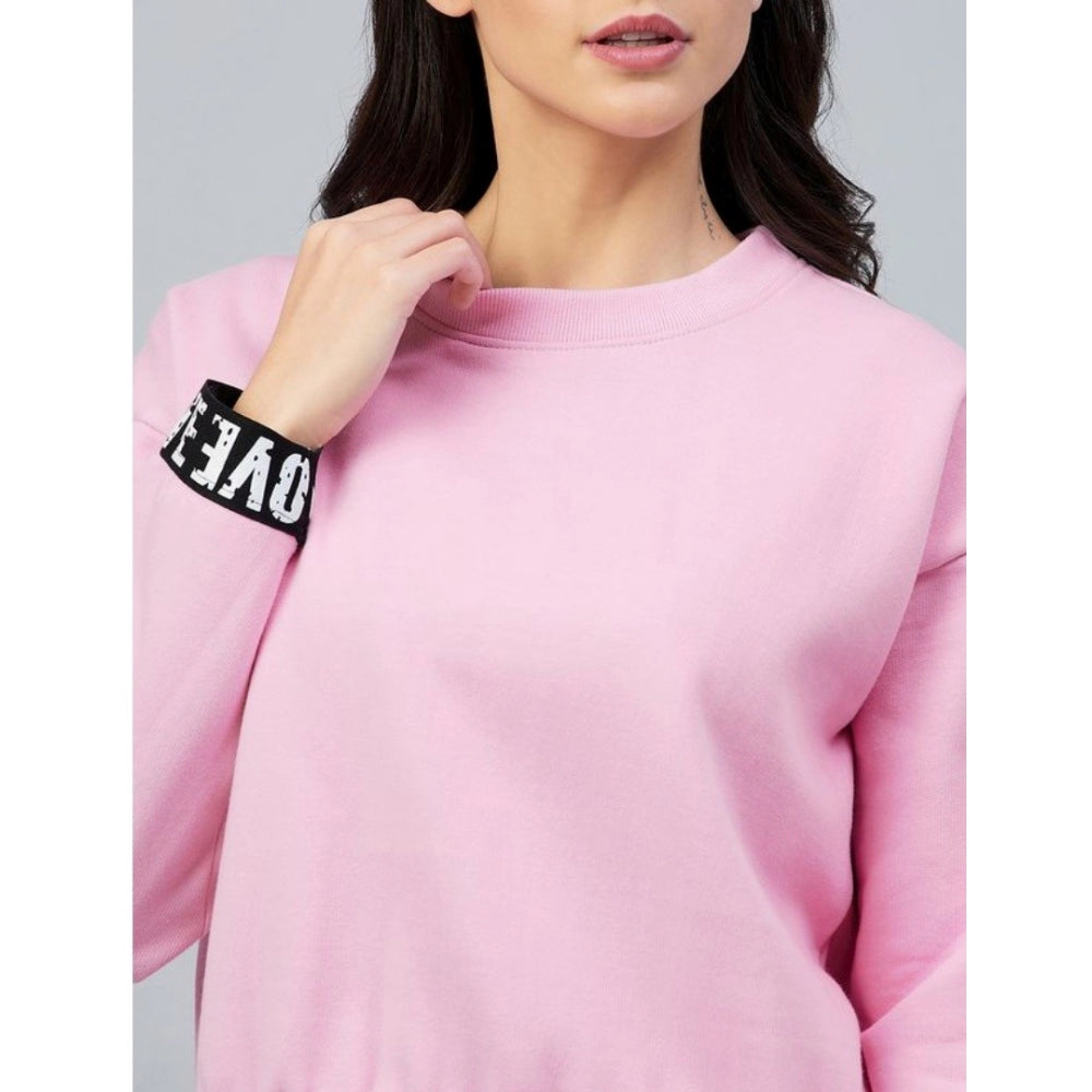 Amfyn Women's Fleece Solid Long Sleeves Sweatshirt (Pink)