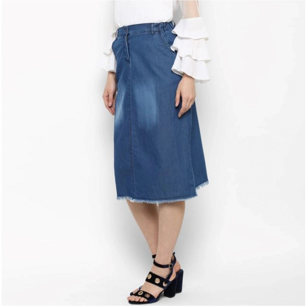 Amfyn Women's Denim Washed Buttoned Skirt (Blue)