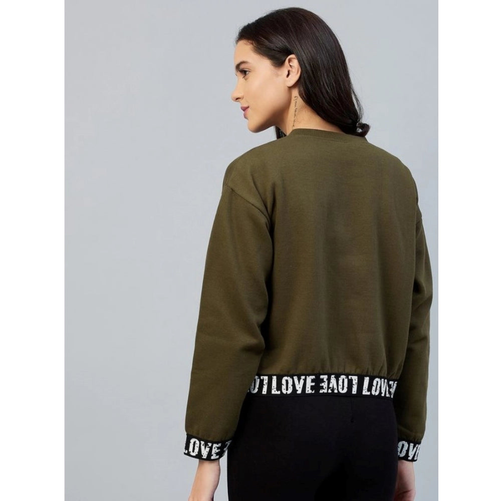 Amfyn Women's Fleece Solid Long Sleeves Sweatshirt (Olive)