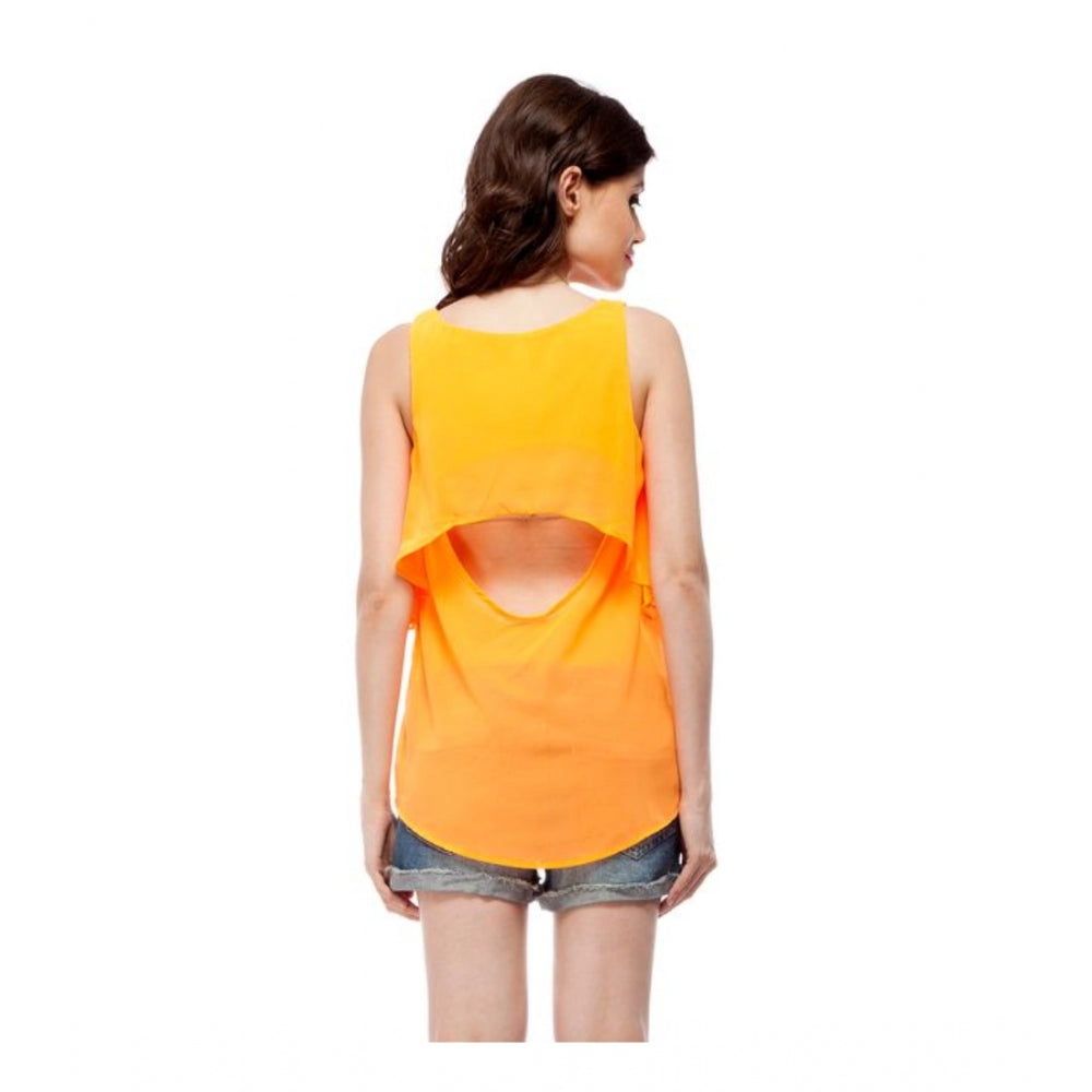 Amfyn Women's Polyester Solid Sleeveless Regular Top (Orange)