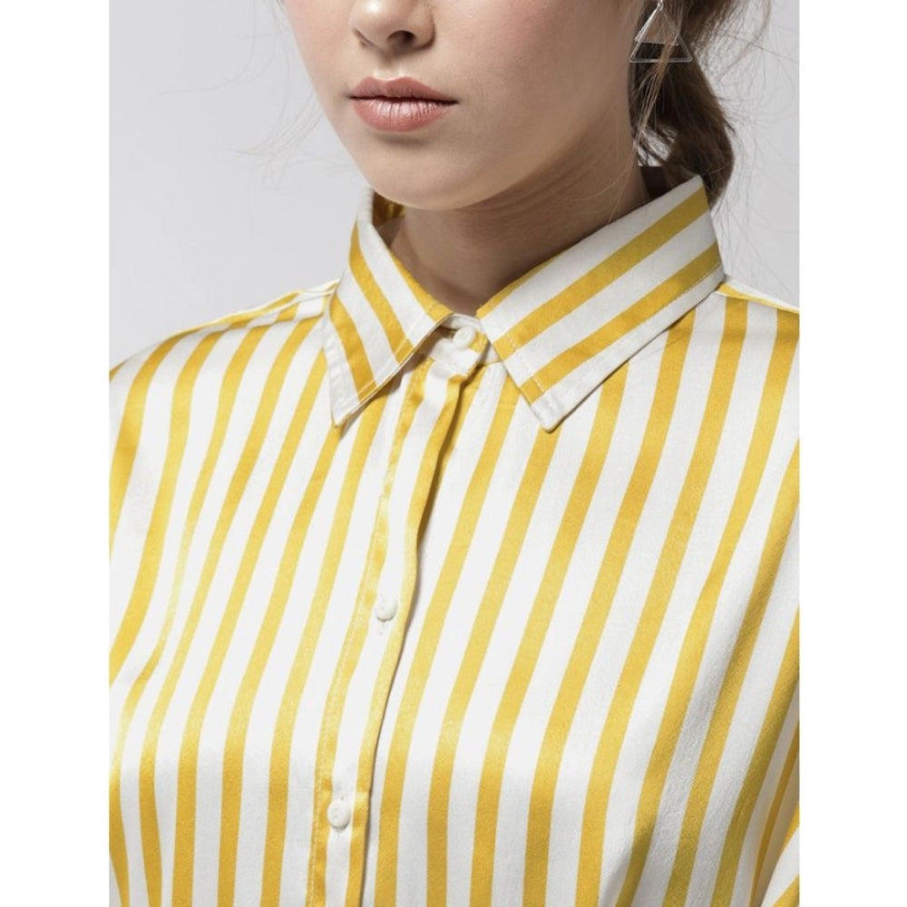 Amfyn Women's Polyester Striped Long Sleeves Top (Yellow)