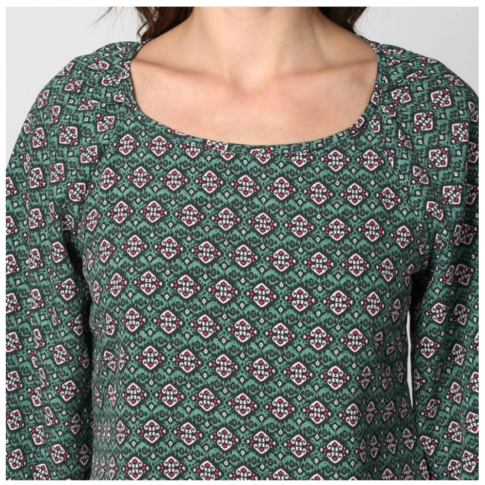 Amfyn Women's Polyester Printed 3-4th Sleeves Top (Green)