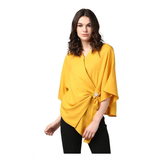 Amfyn Women's Polyester Solid Cape Sleeve Top (Yellow)