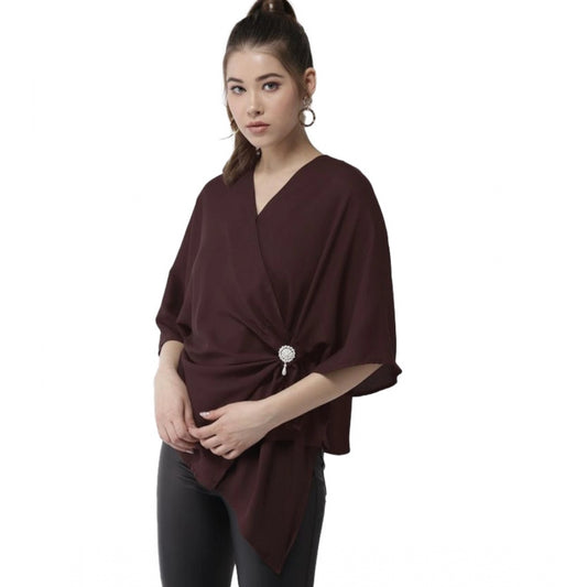 Amfyn Women's Polyester Solid Cape Sleeve Top (Maroon)