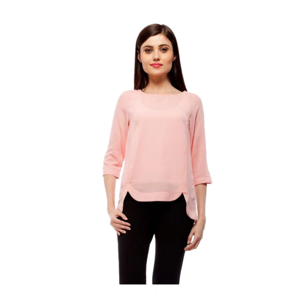 Amfyn Women's Polyester Solid 3-4th Sleeves Regular Top (Peach)