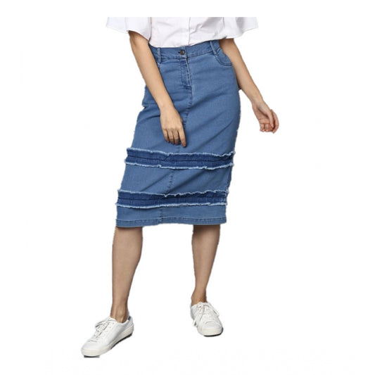 Amfyn Women's Denim Washed Buttoned Skirt (Blue)