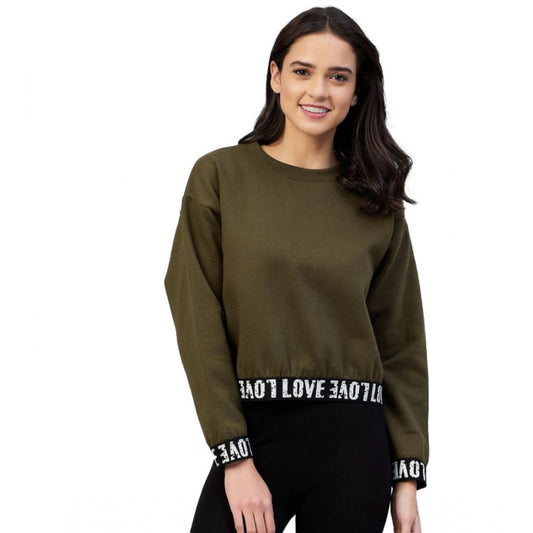 Amfyn Women's Fleece Solid Long Sleeves Sweatshirt (Olive)