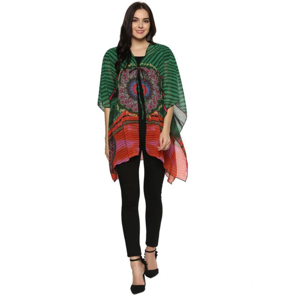 Amfyn Women's Polyester Printed Kaftan Sleeve Shrug (Green - Multicolor)