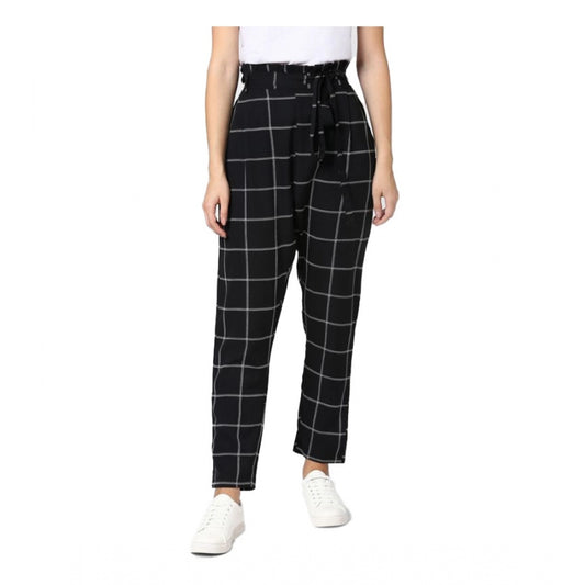 Amfyn Women's Polyester Checkered Elasticated Trousers (Black - White)