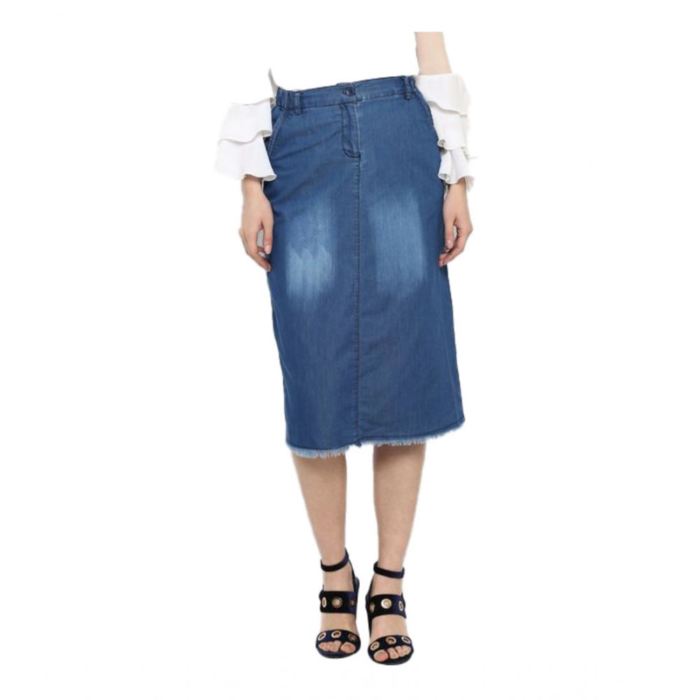 Amfyn Women's Denim Washed Buttoned Skirt (Blue)