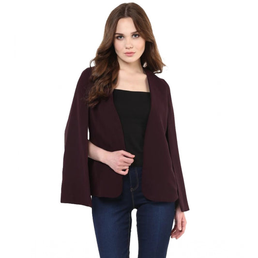 Amfyn Women's Polyester Solid Cape Sleeve Blazer (Wine)