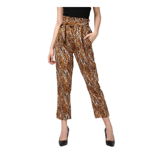 Amfyn Women's Polyester Animal Print Elasticated Trousers (Orange - Black)