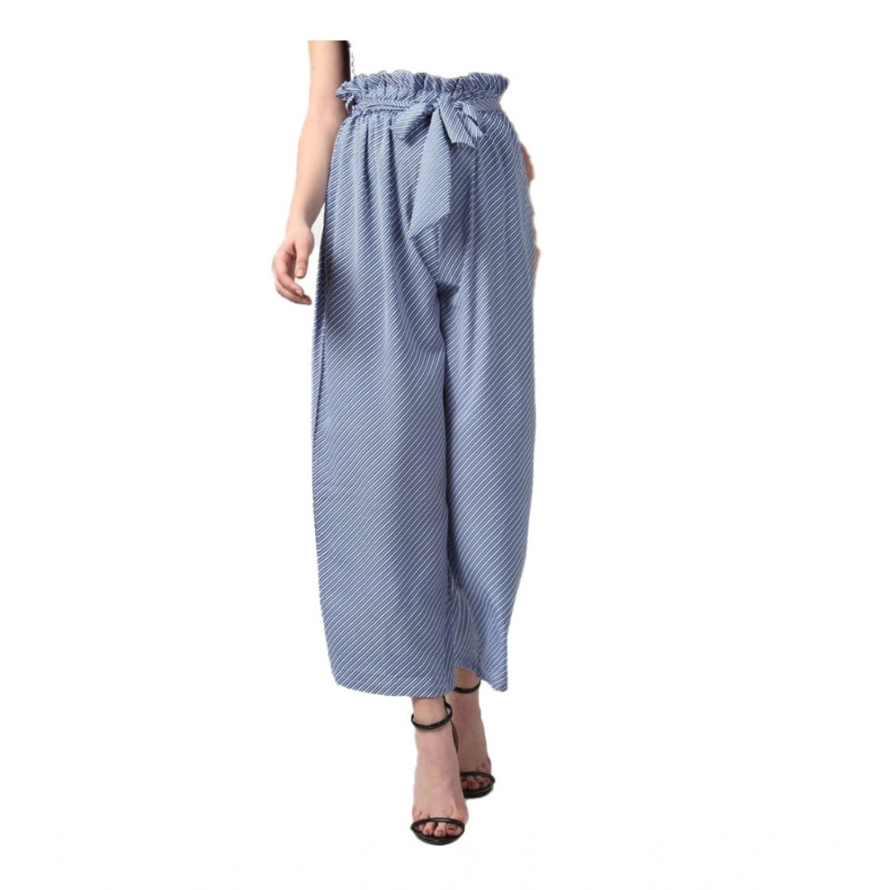 Amfyn Women's Polyester Striped Elasticated Trousers (Blue)