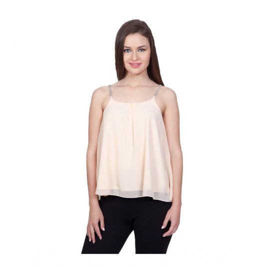 Amfyn Women's Polyester Solid Shoulder Straps Regular Top (Beige)