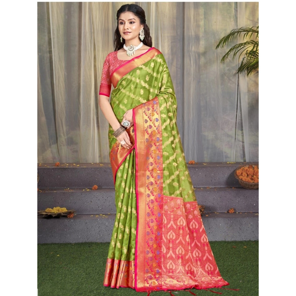 Amfyn Women's Silk Woven Design Saree With Unstitched Blouse 5.5Mtr (Green)