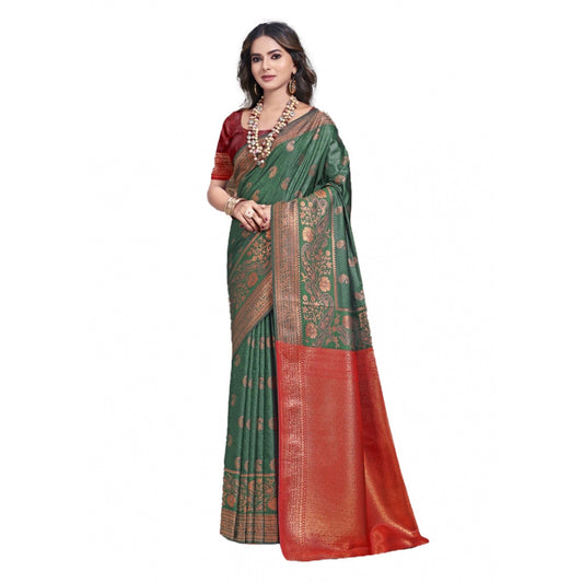 Amfyn Women's Silk Woven Design Saree With Unstitched Blouse 5.5Mtr (Green)