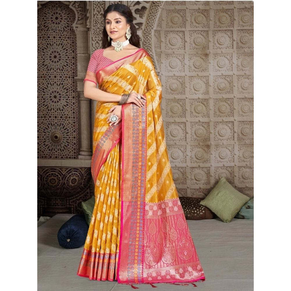 Amfyn Women's Silk Woven Design Saree With Unstitched Blouse 5.5Mtr (Mustard)