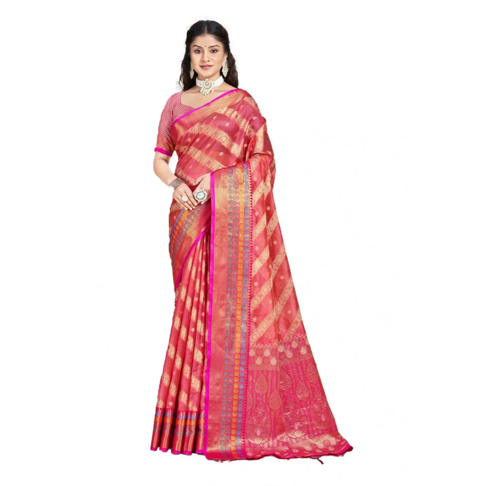 Amfyn Women's Silk Woven Design Saree With Unstitched Blouse 5.5Mtr (Pink)