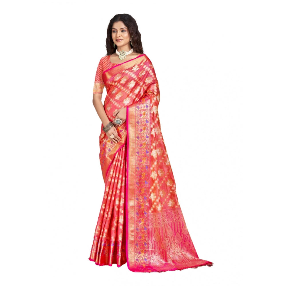 Amfyn Women's Silk Woven Design Saree With Unstitched Blouse 5.5Mtr (Pink)