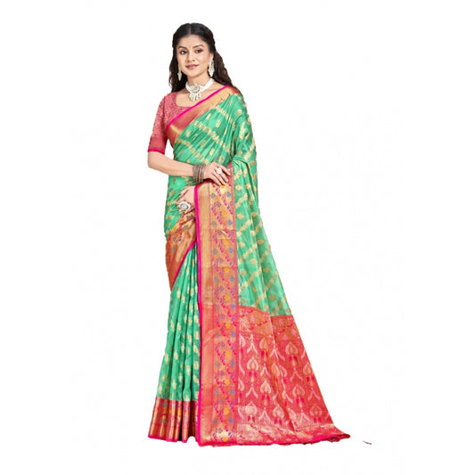 Amfyn Women's Silk Woven Design Saree With Unstitched Blouse 5.5Mtr (Green)