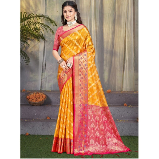 Amfyn Women's Silk Woven Design Saree With Unstitched Blouse 5.5Mtr (Yellow)