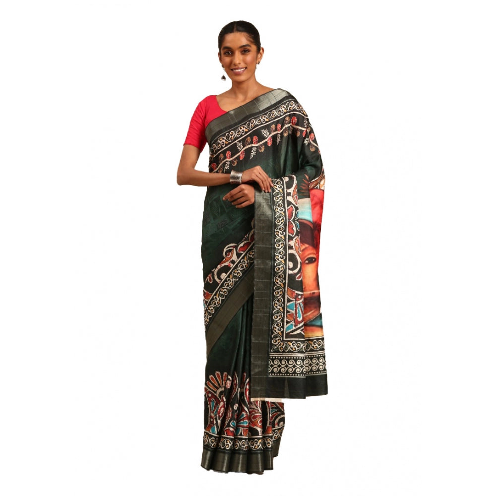 Amfyn Women's Cotton Printed Saree With Unstitched Blouse 5.5Mtr (Green)