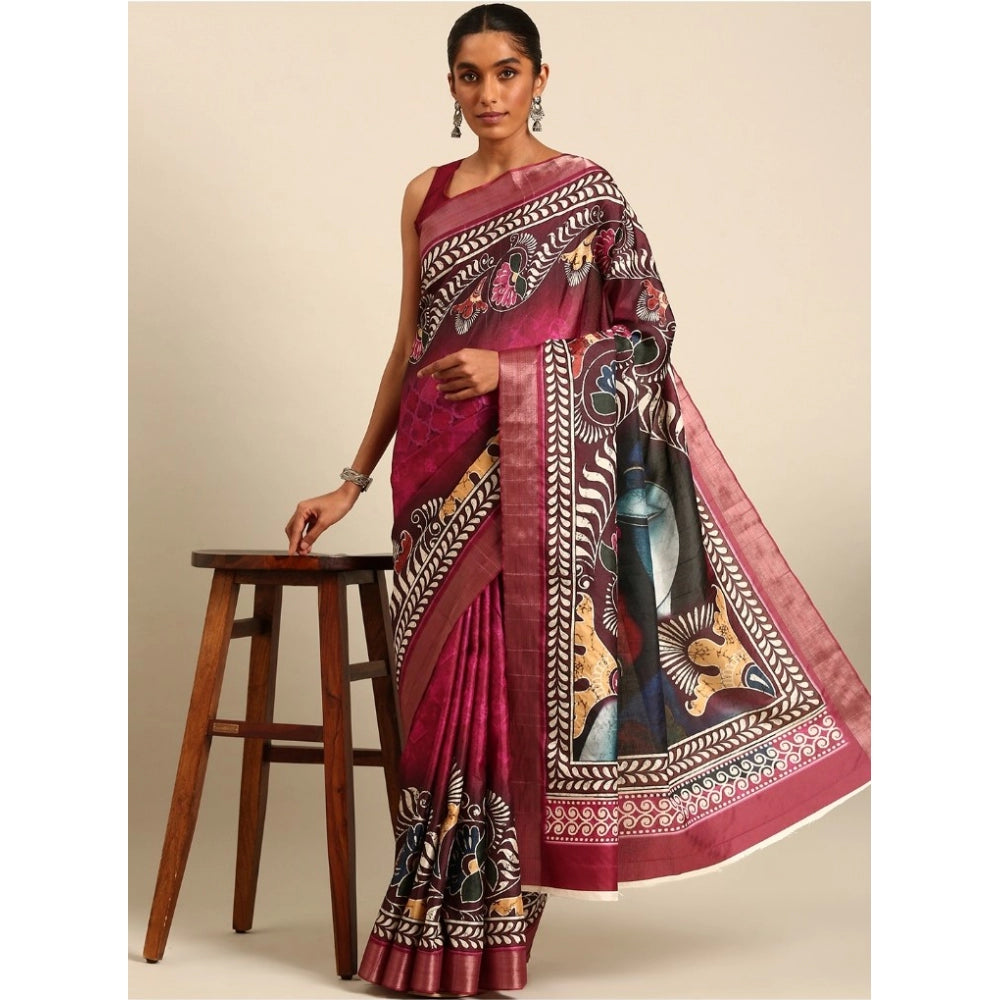 Amfyn Women's Cotton Printed Saree With Unstitched Blouse 5.5Mtr (Multicolor)